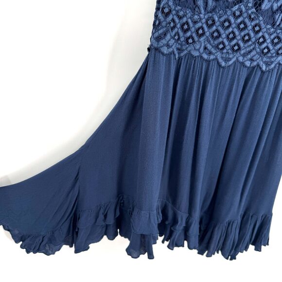 FREE PEOPLE Adella Blue Lacy Spaghetti Strap Mini Slip Dress Size L Large - Picture 5 of 10